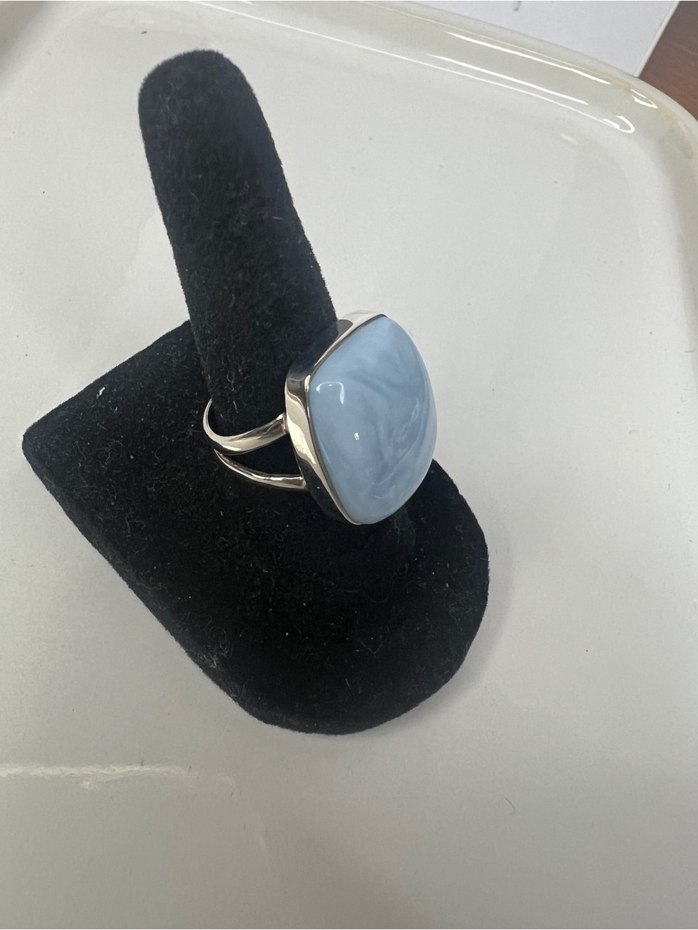 Sterling Silver Owyhee Blue Opal Cushion Statement Ring Size 6 - Picture 4 of 4